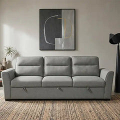 l shape sofa bed shown in the pull-out sleeping position with hidden storage alternate side angle