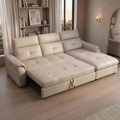 l shape sofa bed showing the sofa-to-bed conversion with USB charging alternate front angle