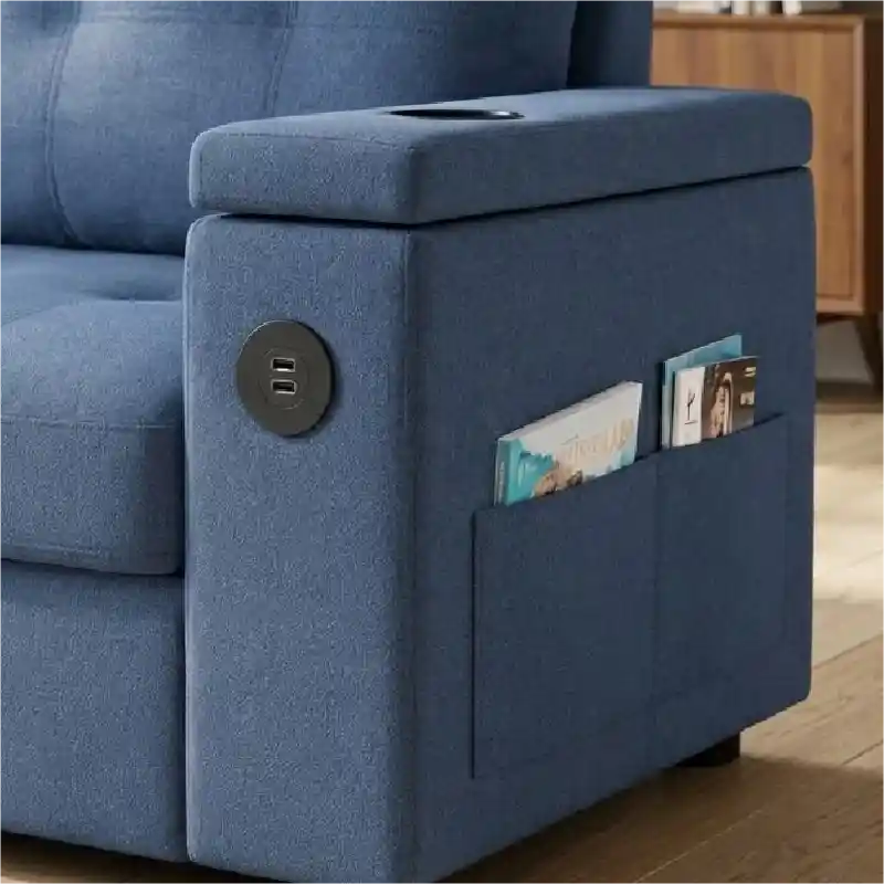 3 seater sofa bed lounge section and backrest view with cup holders