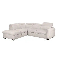 sleeper sofa set shown in the pull-out sleeping position with concealed storage alternate front angle