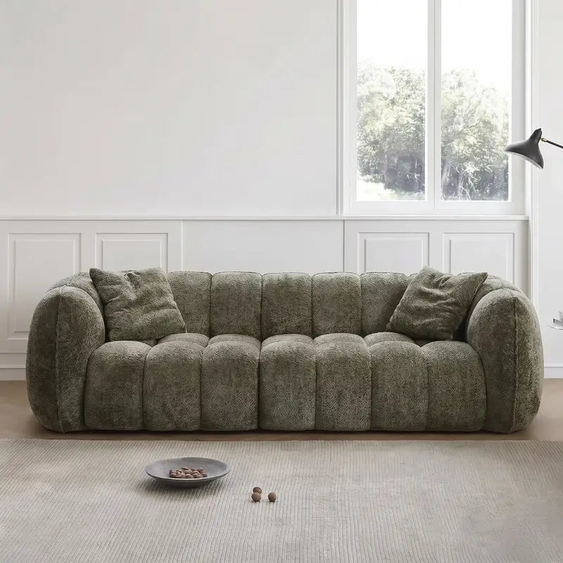 3 seater fabric sofa with seat and backrest upholstery close-up, leg detail