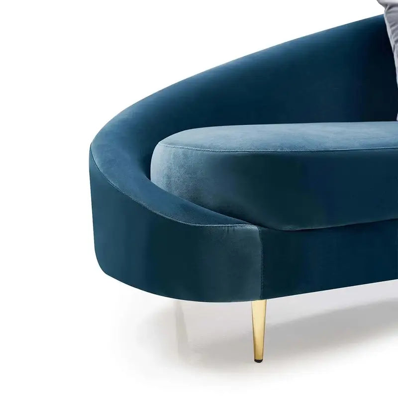Curved sofa set with curved backrest and gold-finish legs, armrest detail