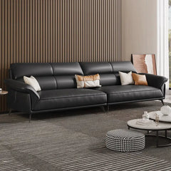 L shape sofa with deep lounge seating and soft back cushions, armrest detail