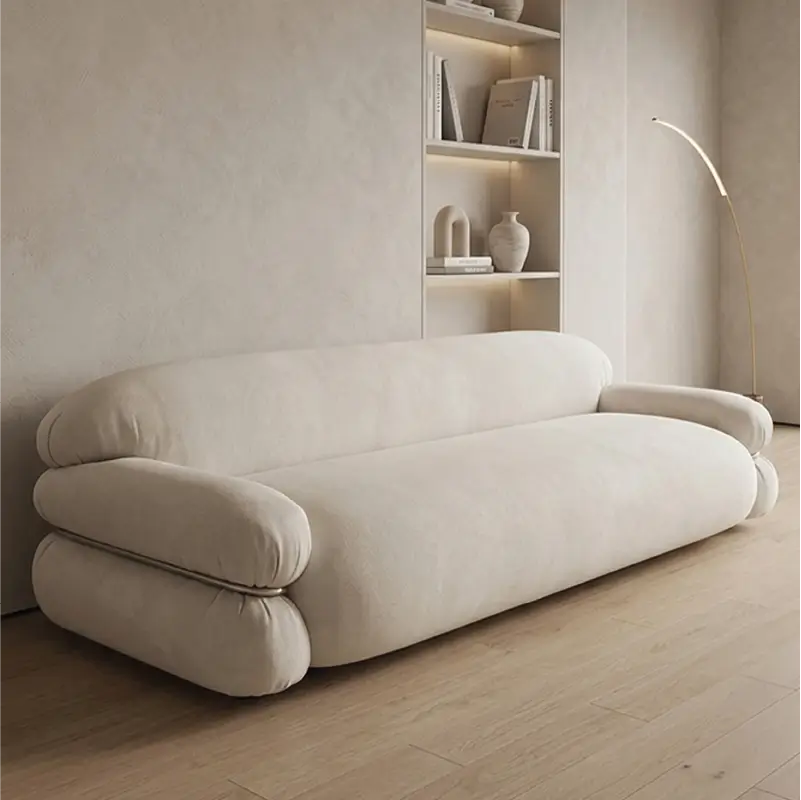 L shape sofa set with deep cushions and oversized back support, armrest detail