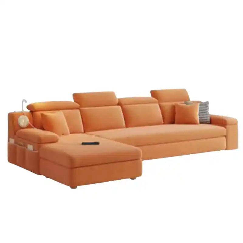 l shape sofa bed lounge section and backrest view with USB charging