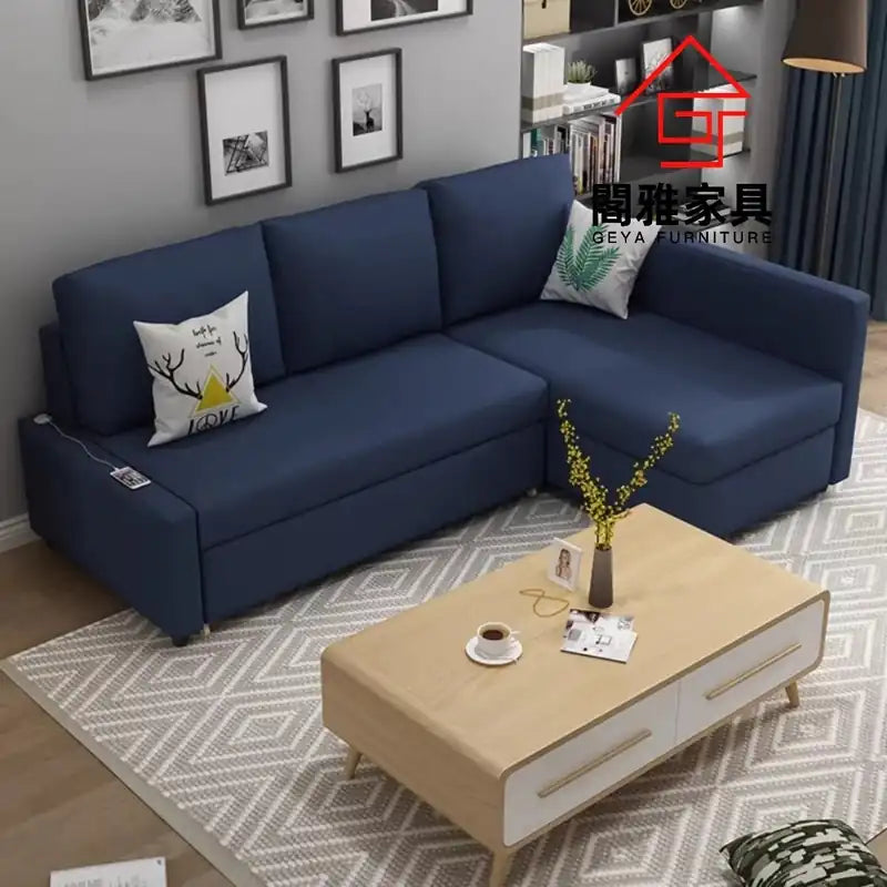 3 seater sofa bed showing the sofa-to-bed conversion with USB charging