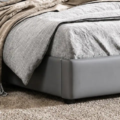 hydraulic storage bed showing the lift-up storage area with cushioned headboard alternate side angle