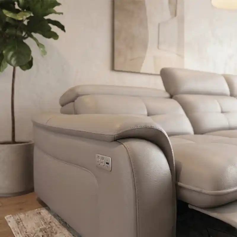 sofa bed with chaise lounge showing the sofa-to-bed conversion with USB charging alternate front angle
