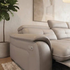 sofa bed with chaise lounge showing the sofa-to-bed conversion with USB charging alternate front angle