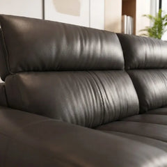 L shape sofa set with deep cushions and segmented back support, upholstery texture detail