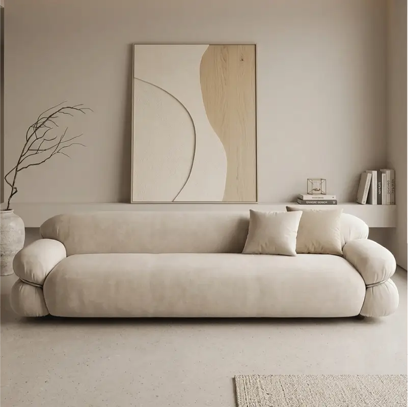 Corner sofa set with deep cushions and oversized back support, upholstery texture detail