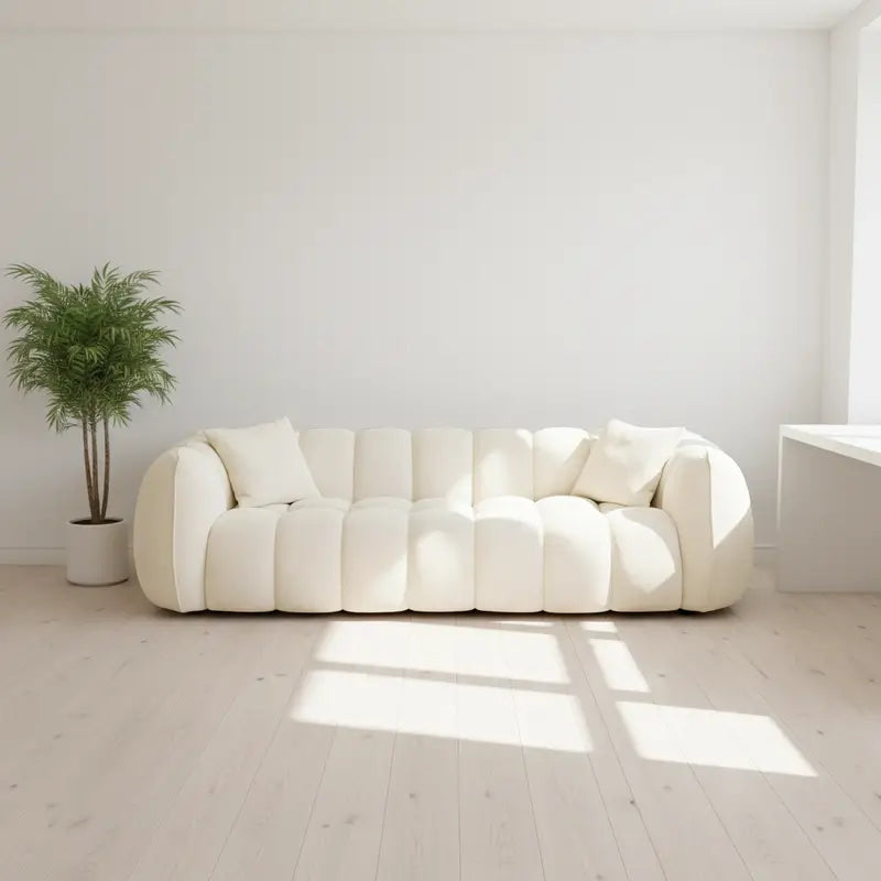 boucle sofa with full three-seater silhouette, full configuration