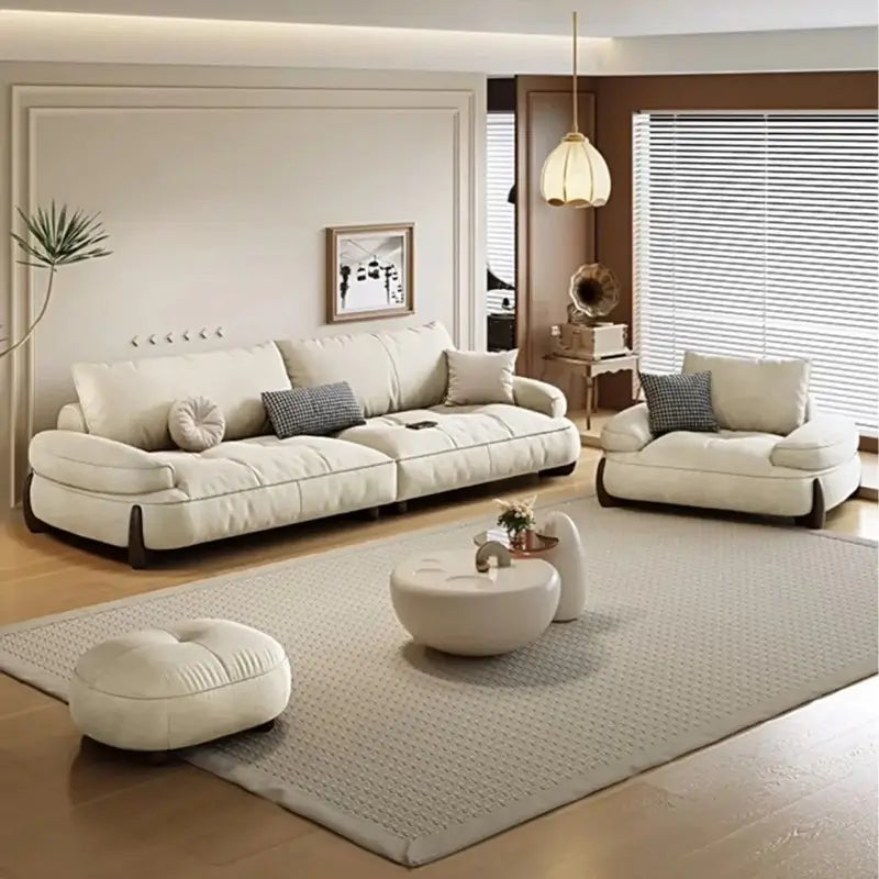 plush sofa with vertical stitching and upholstery texture, full configuration