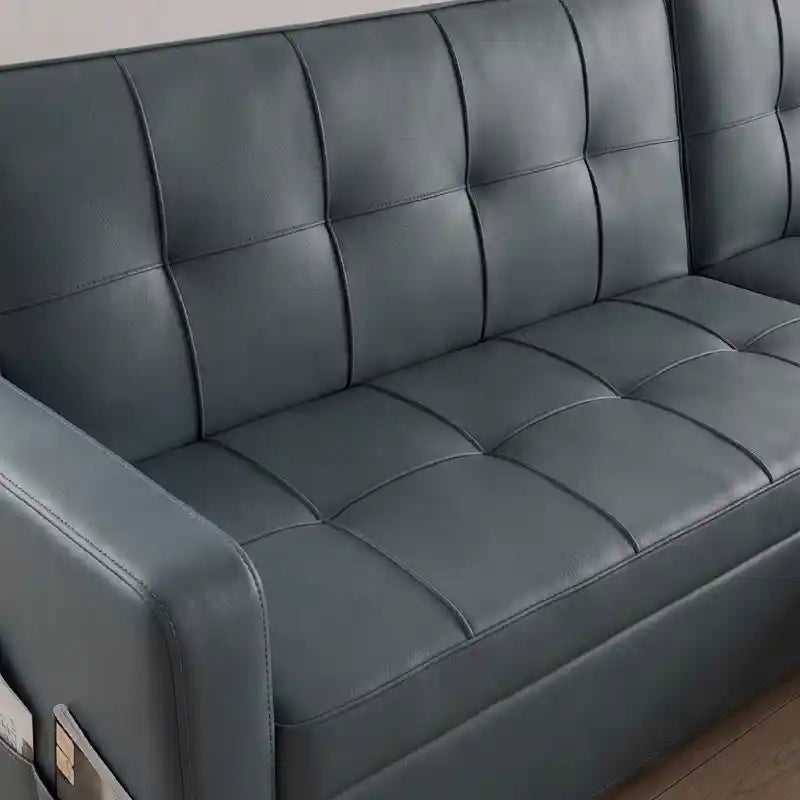 pull out sofa bed sectional showing the built-in storage compartment with side pockets