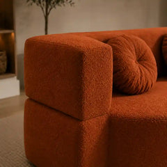 fold out sofa bed showing the built-in storage compartment with textured fabric