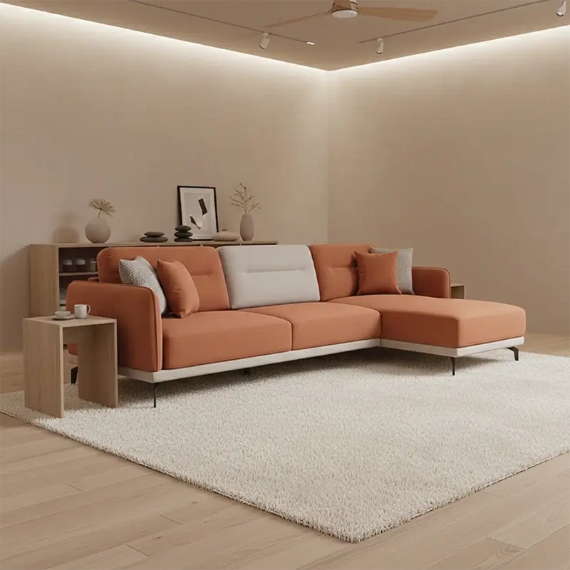 L shape sofa with optional lounger and dual-tone fabric, upholstery texture detail
