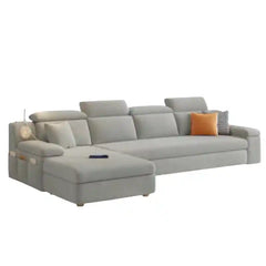 sofa bed storage showing the built-in storage compartment with USB charging