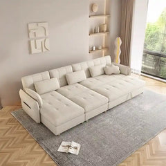 pull out sofa bed showing the built-in storage compartment with L-shape lounger