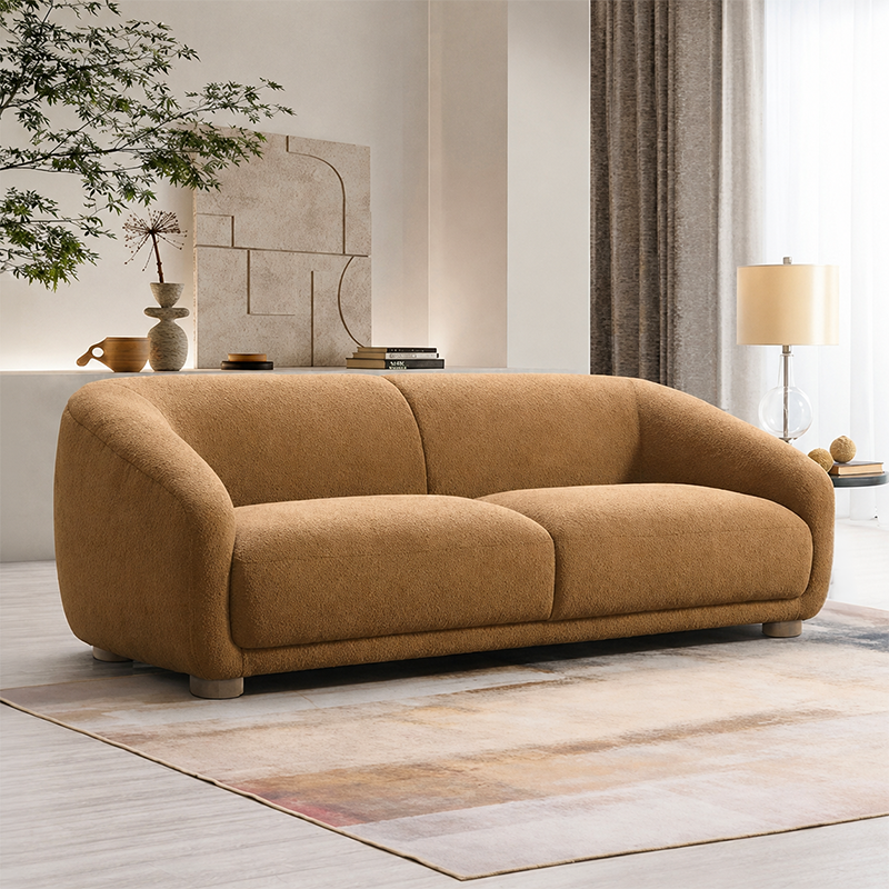 Brevik modern fabric sofa with rounded cushioned arms by Wexley