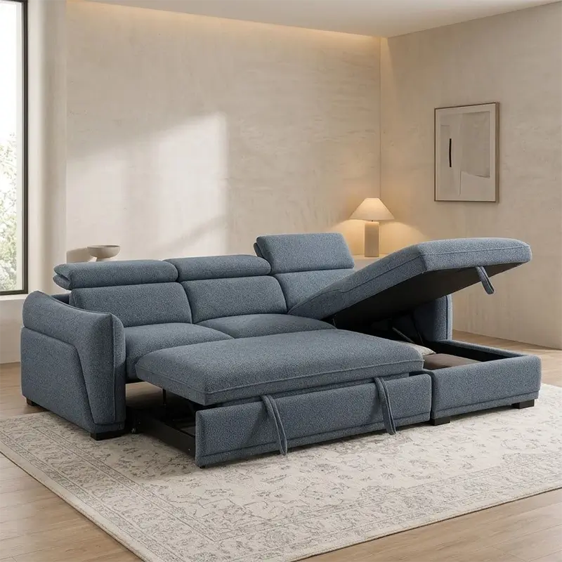 Calypso sofa bed with storage handcrafted at Wexley experience studio in Gattahalli Bangalore