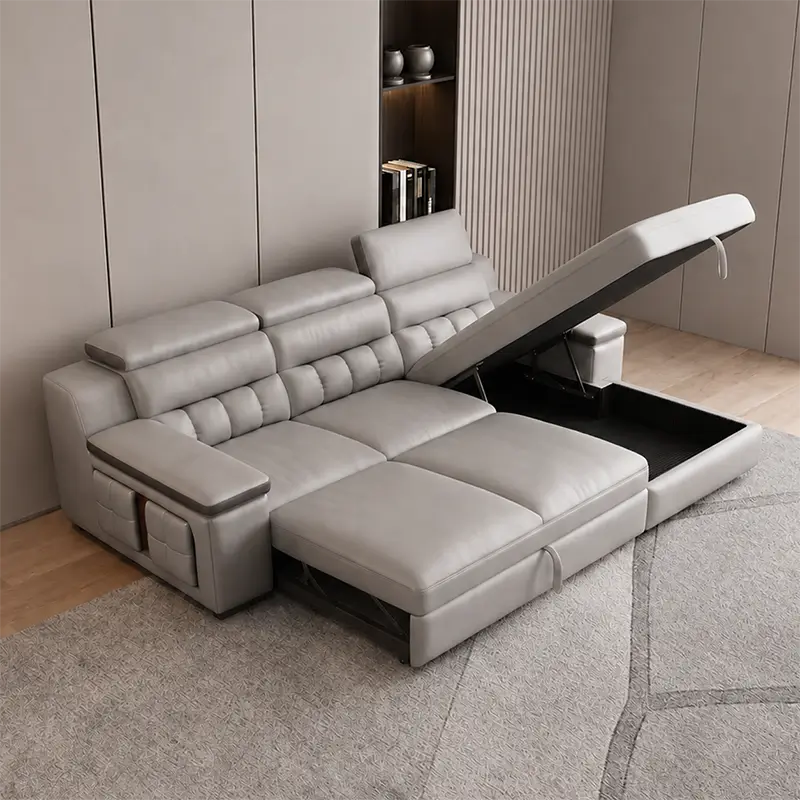 convertible sofa bed with storage front view with cushioned seating with storage