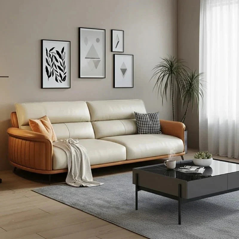 Custom 3 seater leather sofa with durable inner timber frame delivered to villa in Kodathi Bangalore