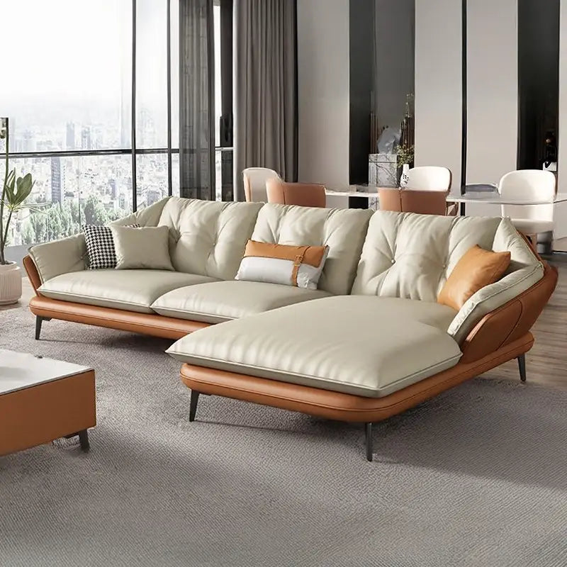 Premium fabric L shaped sofa set with spacious lounger delivered to Sarjapur Road Bangalore