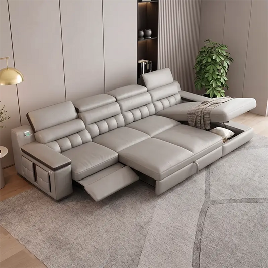 convertible sofa bed with storage front view with cushioned seating with storage