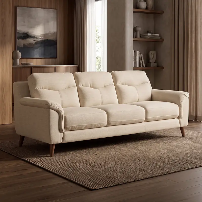 fabric sofa set with beige woven fabric upholstery and plush seating, front perspective