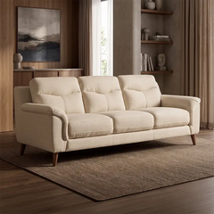 fabric sofa set with beige woven fabric upholstery and plush seating, front perspective